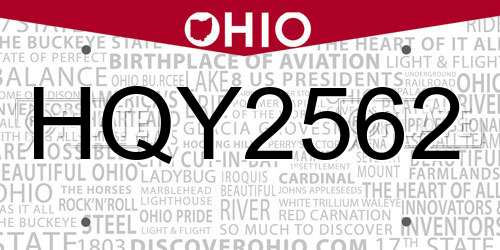 HQY2562 Ohio License Plate