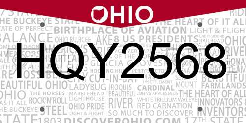 HQY2568 Ohio License Plate
