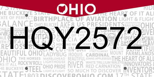 HQY2572 Ohio License Plate