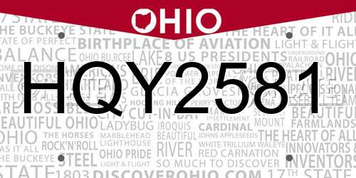 HQY2581 Ohio License Plate