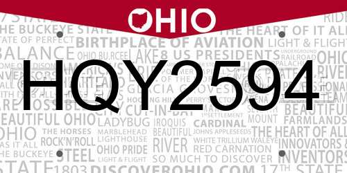 HQY2594 Ohio License Plate