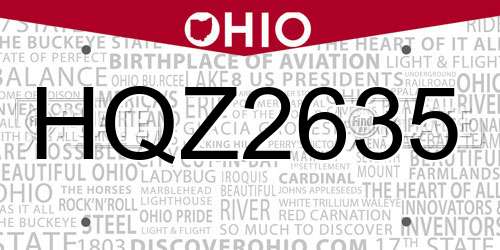 HQZ2635 Ohio License Plate