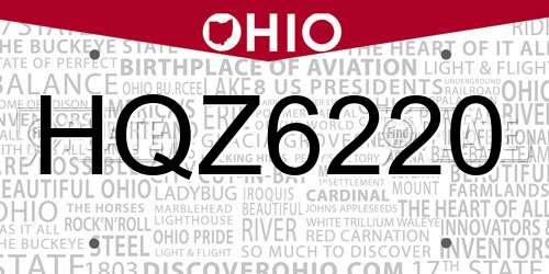 HQZ6220 Ohio License Plate