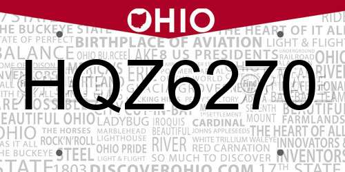 HQZ6270 Ohio License Plate