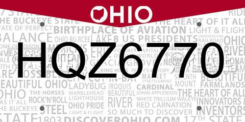 HQZ6770 Ohio License Plate