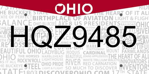 HQZ9485 Ohio License Plate