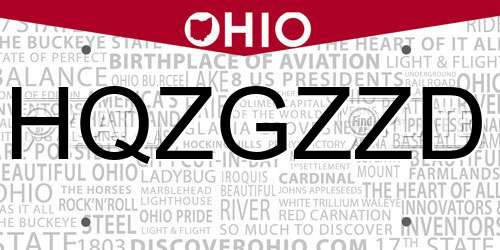 HQZGZZD Ohio License Plate