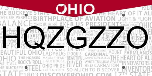 HQZGZZO Ohio License Plate