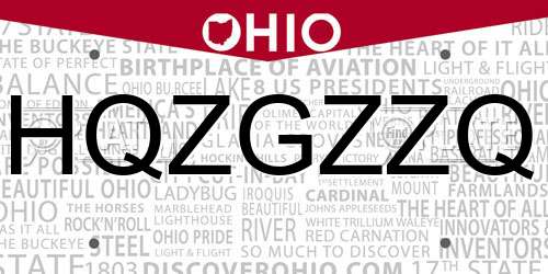 HQZGZZQ Ohio License Plate