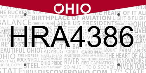 HRA4386 Ohio License Plate