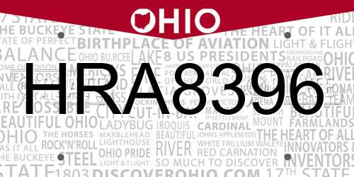 HRA8396 Ohio License Plate