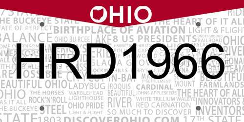 HRD1966 Ohio License Plate