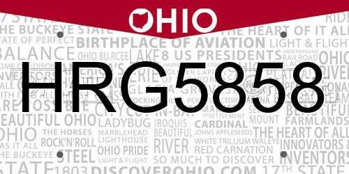 HRG5858 Ohio License Plate