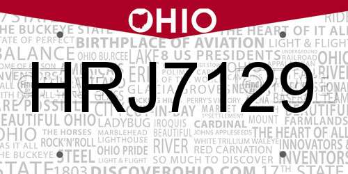 HRJ7129 Ohio License Plate