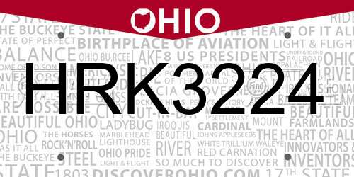 HRK3224 Ohio License Plate