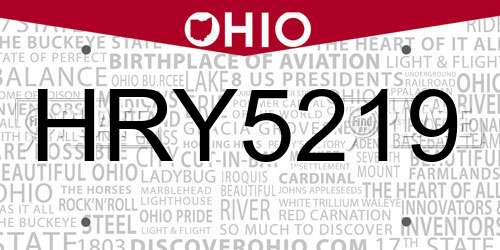 HRY5219 Ohio License Plate