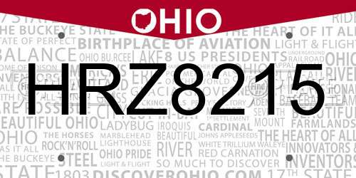 HRZ8215 Ohio License Plate