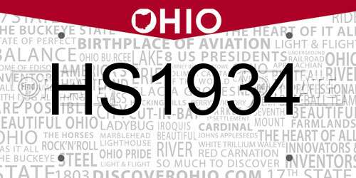 HS1934 Ohio License Plate