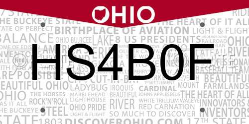 HS4B0F Ohio License Plate