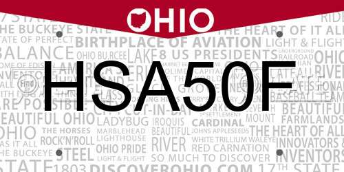 HSA50F Ohio License Plate