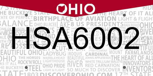 HSA6002 Ohio License Plate