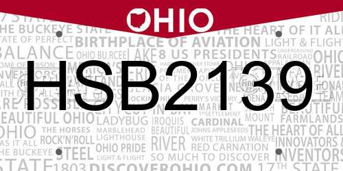HSB2139 Ohio License Plate