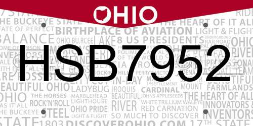 HSB7952 Ohio License Plate