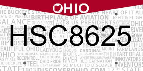 HSC8625 Ohio License Plate