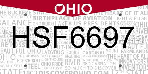 HSF6697 Ohio License Plate