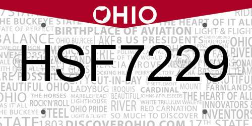 HSF7229 Ohio License Plate