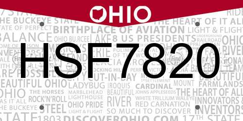 HSF7820 Ohio License Plate