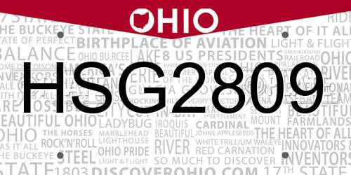 HSG2809 Ohio License Plate