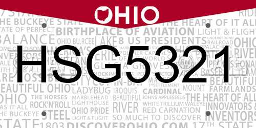 HSG5321 Ohio License Plate