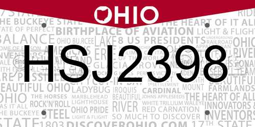 HSJ2398 Ohio License Plate
