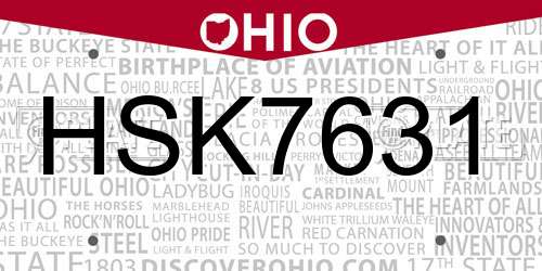 HSK7631 Ohio License Plate