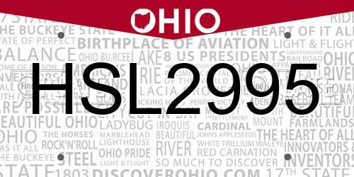 HSL2995 Ohio License Plate