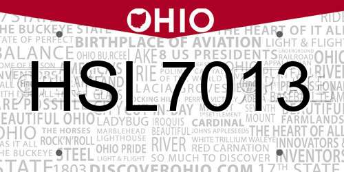 HSL7013 Ohio License Plate