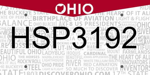 HSP3192 Ohio License Plate