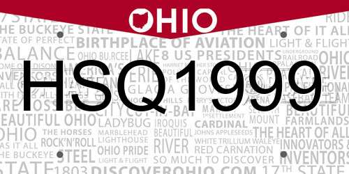 HSQ1999 Ohio License Plate