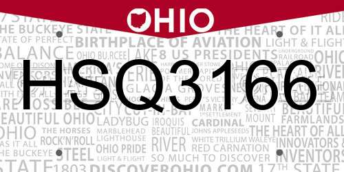 HSQ3166 Ohio License Plate