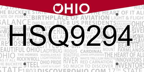 HSQ9294 Ohio License Plate