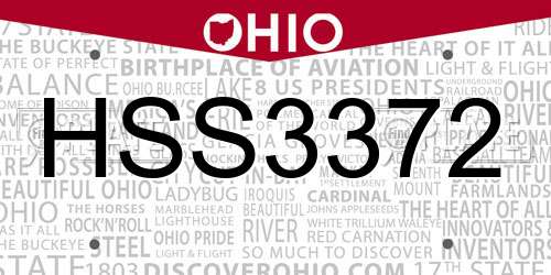 HSS3372 Ohio License Plate