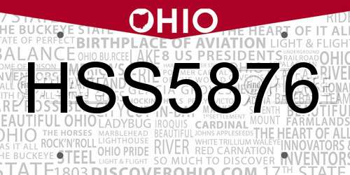 HSS5876 Ohio License Plate