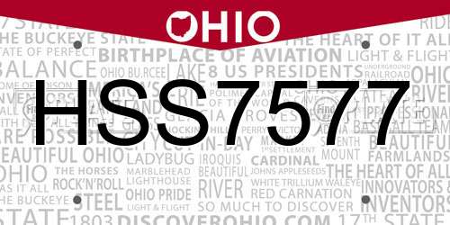 HSS7577 Ohio License Plate