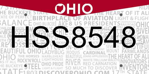 HSS8548 Ohio License Plate