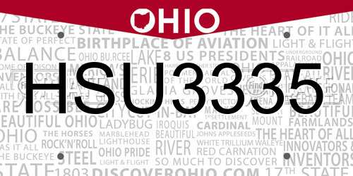 HSU3335 Ohio License Plate