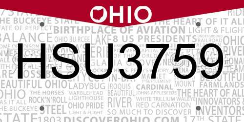 HSU3759 Ohio License Plate