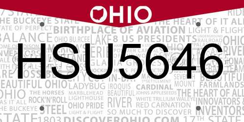 HSU5646 Ohio License Plate