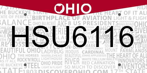 HSU6116 Ohio License Plate