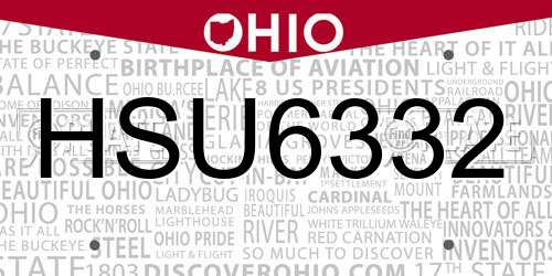 HSU6332 Ohio License Plate